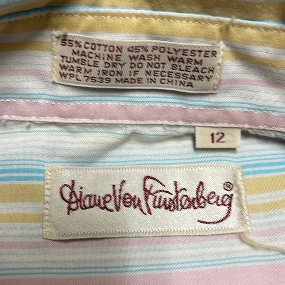 Diane Von Furstenberg VINTAGE PEARL SNAP STRIPED Button Up size 12 made in Italy - Picture 5 of 6